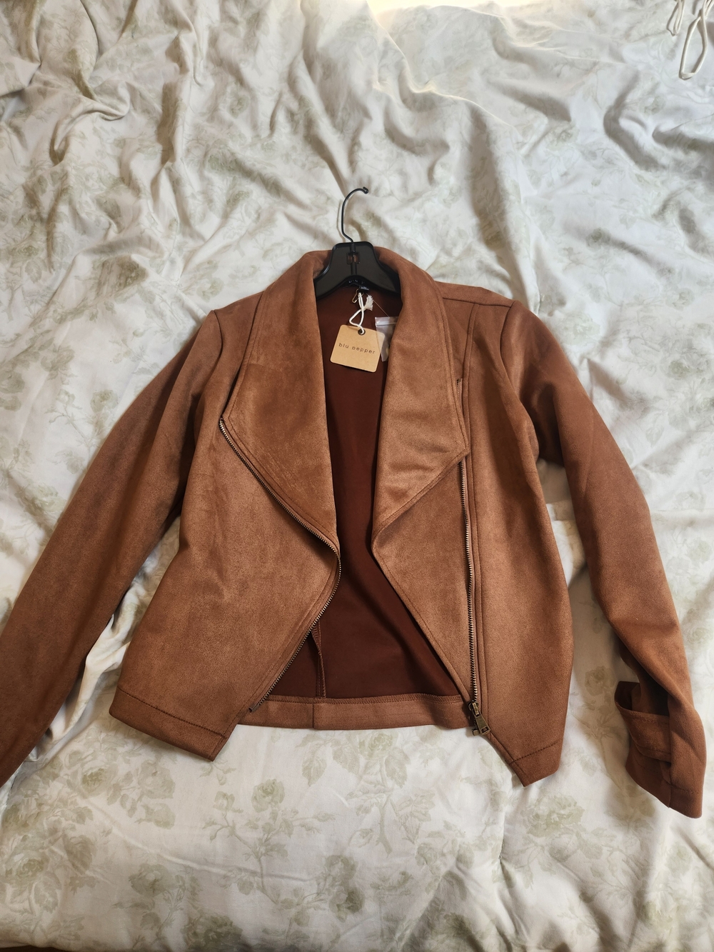 Blu Pepper Faux Suede Asymmetric Zip Jacket - Brown